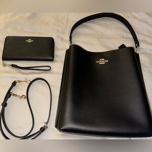 Coach Mollie Bucket Bag w/detachable handle & strap and Long Zip Around Wallet